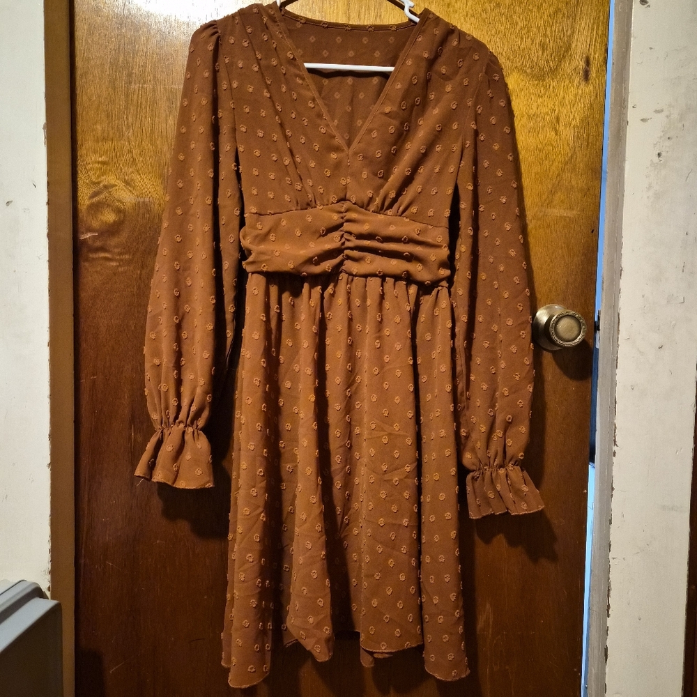 Shein Womens Rust Orange Long Sleeve Dress Size Small
